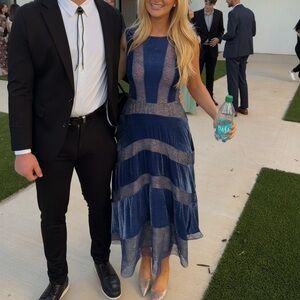 Blue velvet midi dress